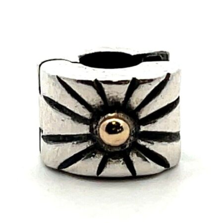 PANDORA 925 Sterling Silver & 14K Gold Sunburst Charm Clip Lock 790216