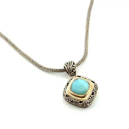18” Marahlago Blue Larimar 925 Sterling Silver Snake Chain Pendant Necklace 29g