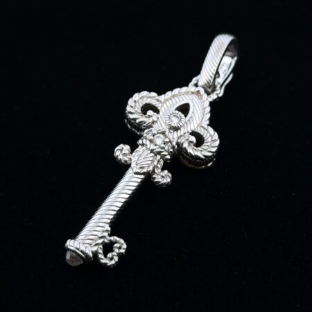 Judith Ripka 925 Sterling Silver & CZ Key Pendant w/ Clasping Bail 10.3g