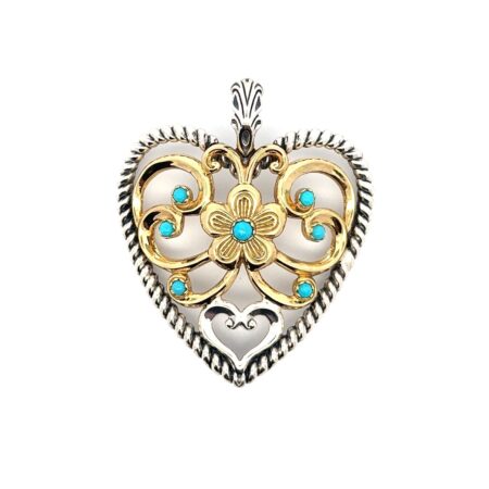 Carolyn Pollack 925 Sterling Silver + Brass Turquoise Heart Enhancer Pendant 34g