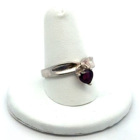 Vintage Avon .925 Sterling Silver Garnet Heart Ring, Size - 9, 4.3g