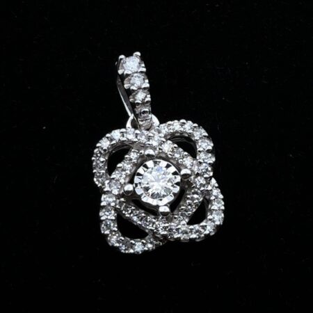 HKS 10k White Gold Natural Diamond Floral Clover Halo Pendant 1.35g