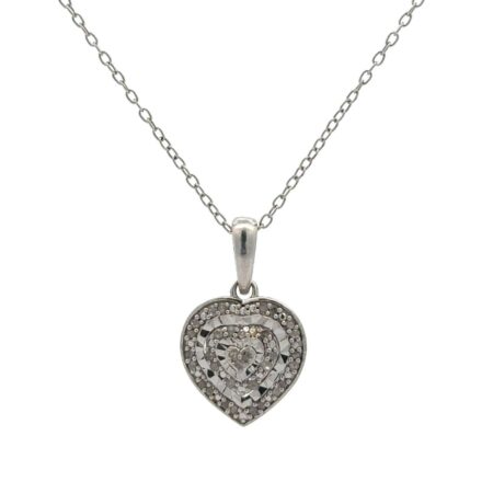 Sterling Silver Diamond Heart Pendant 18” Chain Necklace 2.1 Grams
