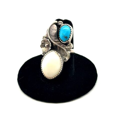 Vintage Navajo 925 Sterling Silver Turquoise, Mother Of Pearl Ring, Size-6, 9.7g