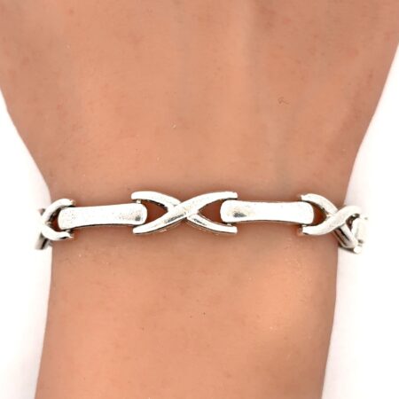 7”x8.3mm 925 Sterling Silver X & Bar Bracelet, 15.3g