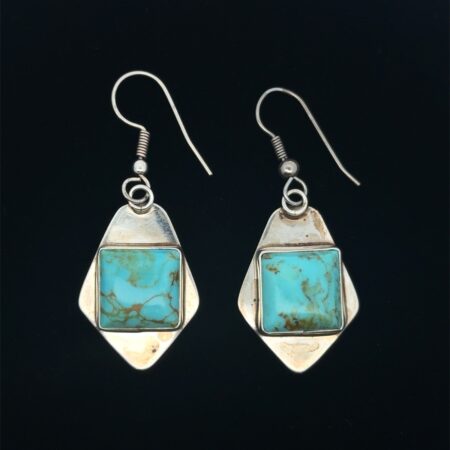 .925 Sterling Silver Turquoise & Spiny Oyster Navajo Dangle Earrings, 8.4g