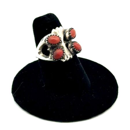 .925 Sterling Silver Coral Ring, Size-5.5, 6.7g