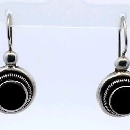 Sterling Silver Round Black Onyx Hook Earrings 10.0 Grams