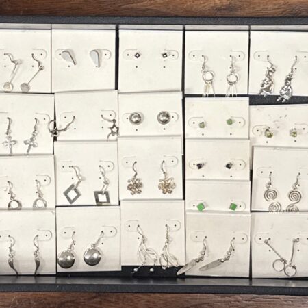 Lot Of 25 Pairs 925 Sterling Silver Pierced Earrings, Approx. 58.0g