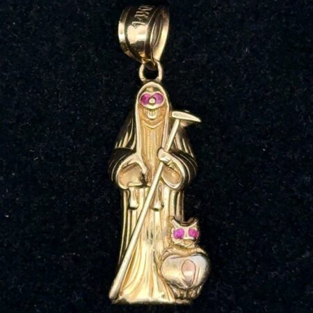 14K Yellow Gold Santa Muerte Grim Reaper Angel of Death Pendant Charm, 3.23g
