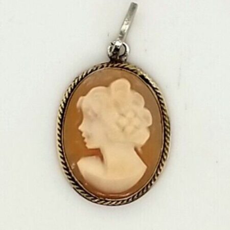 925 Sterling Silver Cameo With Gold Twisted Accent Pendant 2.0 Grams