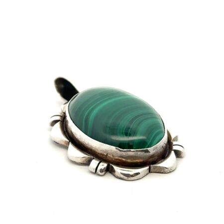 .925 Sterling Silver, Navajo Oval Malachite Stone Pendant, 11.6g
