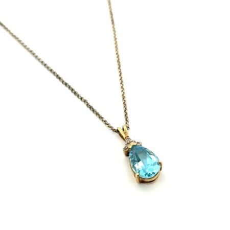 24” Italy 925 Sterling Silver Necklace w/ Gold Vermeil Blue Topaz Pendant 8g