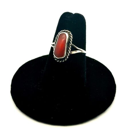 925 Sterling Silver Native American Red Coral Ring, Size-5.5, 1.8g