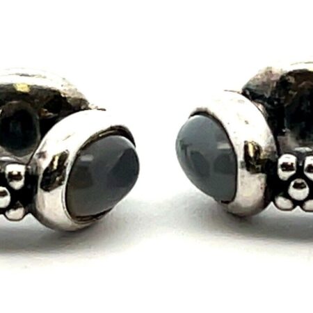 Pair of Pandora Sterling Silver Grey Moonstone Cabochon Spacer Bead Charms790564