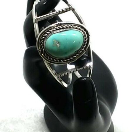 Vintage Navajo Sterling Silver Oval Shaped Turquoise Cuff Bracelet, 6 Inch Wrist