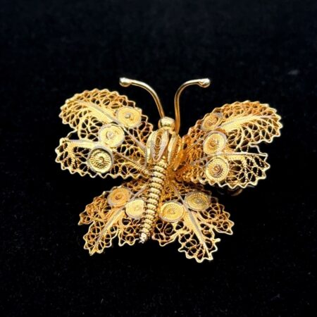 .925 Sterling Silver Gold Wash Filigree Butterfly Pin, 4.4g