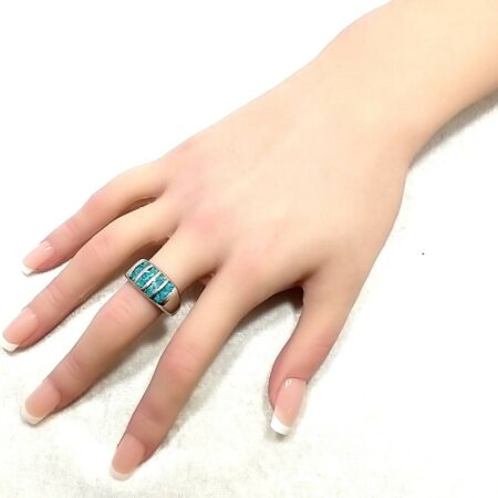 Sterling Silver With Turquoise Mosaic Inlay Ring Size-10.5