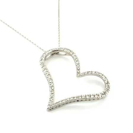 18” Ross Simons 925 Sterling Silver CZ Open Heart Pendant Necklace 7.6g