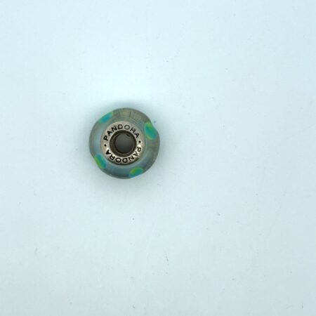 Pandora .925 ALE Clear Teal Flowers Murano Glass Charm