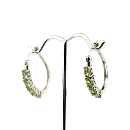 Ross Simons 925 Sterling Silver Rhodium Plated Peridot Hoop Earrings 3.7g