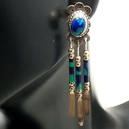 Navajo Quoc Q.T. Sterling Silver Blue Turquoise Dangle Earrings