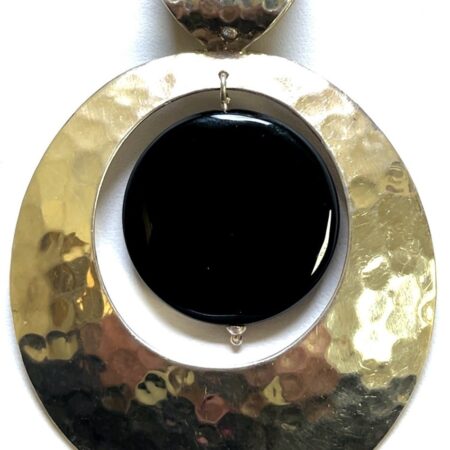 Large Vintage DDD 925 Hammered Sterling Silver & Onyx Pendant 26.4 Grams