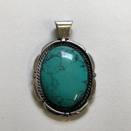 925 Sterling Silver Oval Turquoise Pendant 12.7 Grams