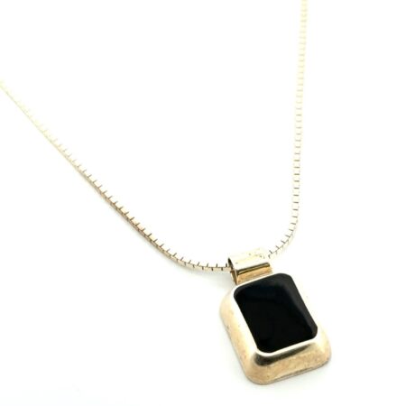18” Paolo Romeo 925 Sterling Silver Square Onyx Pendant Box Chain Necklace 16.5g