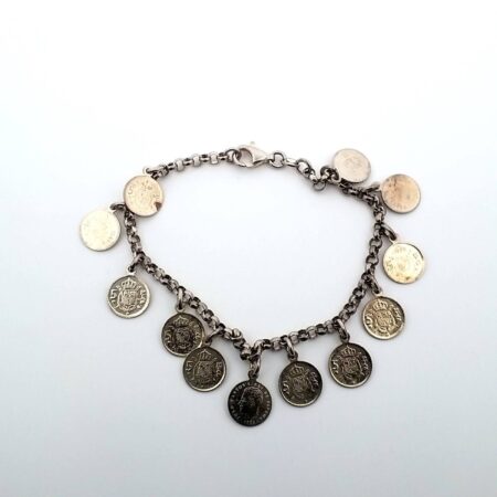 JUAN CARLOS Sterling Bracelet 7.5" Spanish Coin Spain 5 Peseta Charm 11.3 Grams