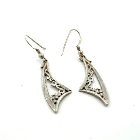 .925 Sterling Silver Scimitar Filigree Dangle Earrings, 4.2g