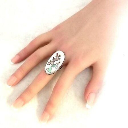 Mexico Vintage Sterling Silver MOP Inlay And Red Stones Ring Size-8