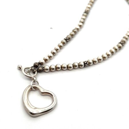 16” x 4mm 925 Sterling Silver Ball Bead Necklace with Heart Charm 15.4g