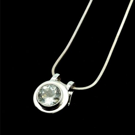 20” Bezel Set 925 Sterling Silver Solitaire Clear Stone Pendant Necklace, 11.1g
