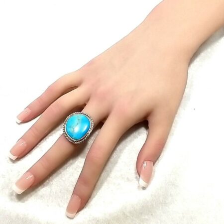Sterling Silver Cabachon Blue Turquoise Twisted Wire Ring Size-5.5