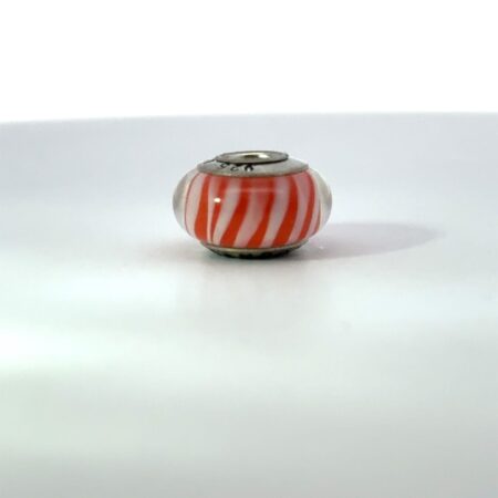 Pandora .925 ALE Murano Orange Candy Stripes Glass Charm #790679