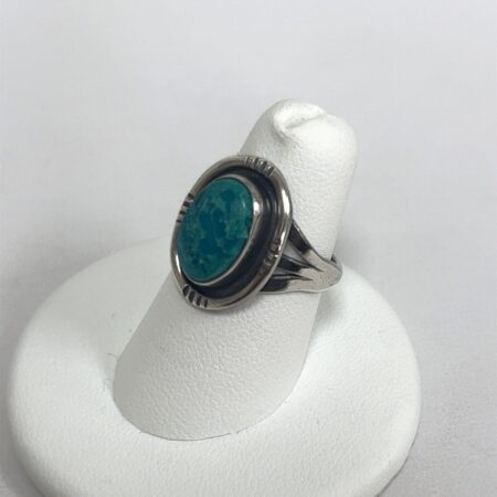 925 Sterling Silver Oval Chrysocolla Stone Ring Size: 6
