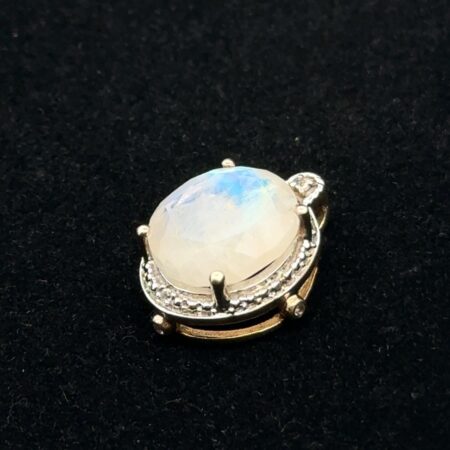 18” .925 Gold Vermeil Faceted Rainbow Moonstone & CZ Pendant 4.28g