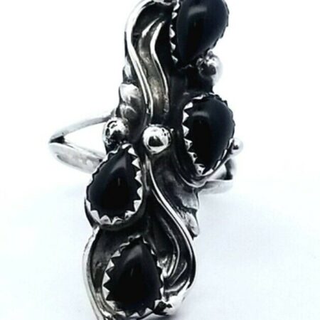 Vintage 925 Sterling Silver With Teardrop Onyx Ring 5.8 Grams Size-6