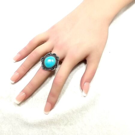 Vintage 925 Sterling Silver Cabachon Turquoise Ring Size-5.5
