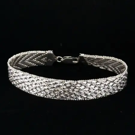 7.75” Italy 925 Sterling Silver Chevron Textured Wrap Mesh Bracelet 28.8g