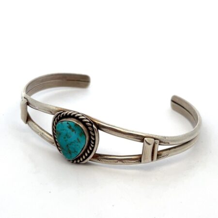 Vintage 925 Sterling Silver & Turquoise Cuff Bracelet 6.5” Wrist 15.5g