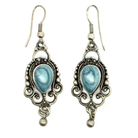 .925 Sterling Silver Blue Emerald Dangle Earrings, 10.7g, XRF Tested