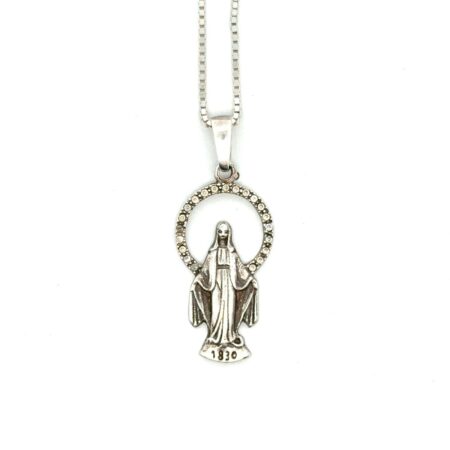16” .925 Sterling Silver Diamond Blessed Virgin Mary Pendant, Mexico, 5.7g