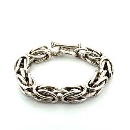 6” 925 Sterling Silver Large Byzantine Link Toggle Clasp Bracelet 76g