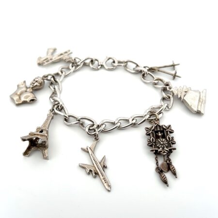 6.5” - 925 Sterling Silver 7-Charm Bracelet Travel Theme 28.6g