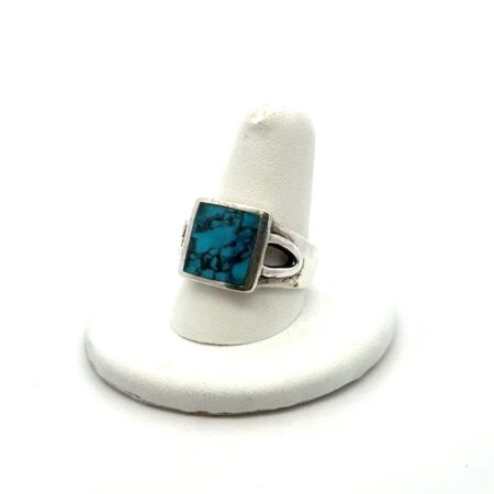 925 Sterling Silver Square Blue Topaz Set Stone Ring Size 9, 7.7g