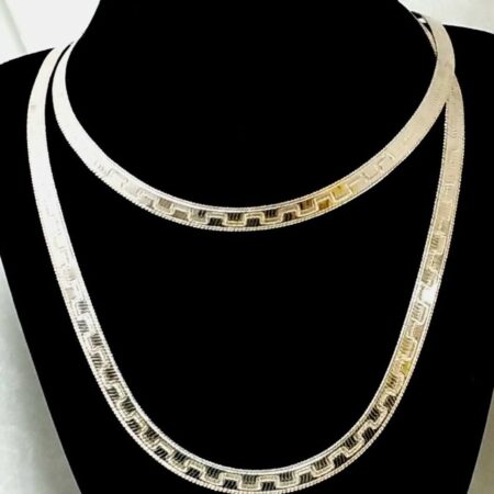 Milor Italian Vintage Sterling Silver Greek Key Flat 34" Chain Necklace 43.7Gram
