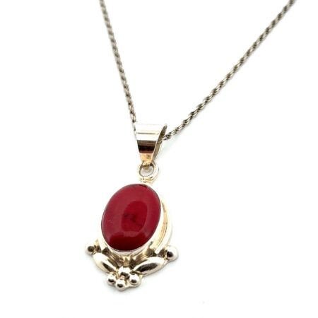 20” x 1.5mm Mexico 925 Sterling Silver Red Jasper Pendant Rope Chain Necklace