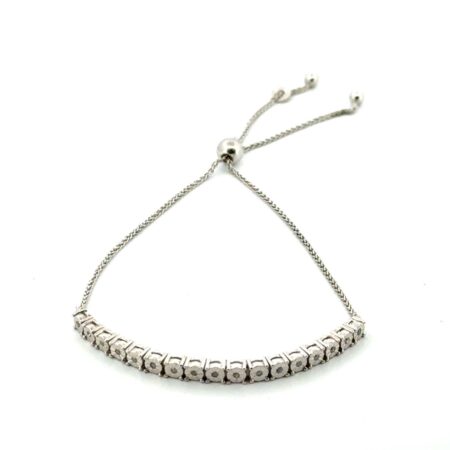 Max 8.5” Adjustable Italy 925 Sterling Silver Diamond Tassel Bolo Bracelet 3.3g